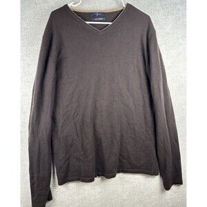 Jasper Conran 100% Cashmere V Neck Sweater Brown Beige Trim EUC No holes Large